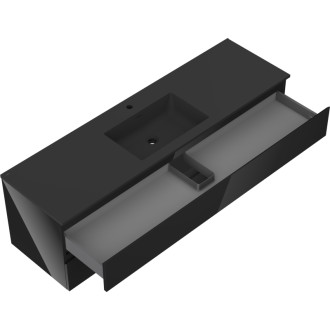 Mexen Orio szafka łazienkowa 160 cm z umywalką Otis, 2 szuflady, czarna połysk/czarna mat - 91A10-16047-2-BFF70-W18M71