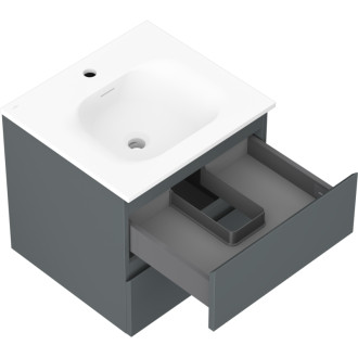 Koupelnová skříňka Mexen Orio 50 cm s umyvadlem Vela, 2 zásuvky, matný grafit/matná bílá - 91A10-05047-2-BFF66-W23M01