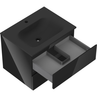 Mexen Orio szafka łazienkowa 60 cm z umywalką Vela, 2 szuflady, czarna połysk/czarna mat - 91A10-06047-2-BFF70-W23M71