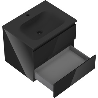 Mexen Orio szafka łazienkowa 60 cm z umywalką Vela, 2 szuflady, czarna połysk/czarna mat - 91A10-06047-2-BFF70-W23M71