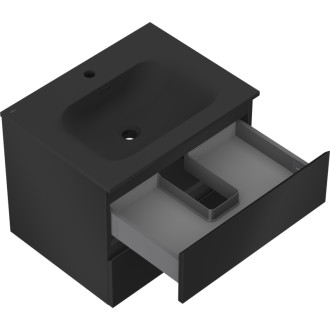 Koupelnová skříňka Mexen Orio 60 cm s umyvadlem Vela, 2 zásuvky, matná černá - 91A10-06047-2-BFF71-W23M71