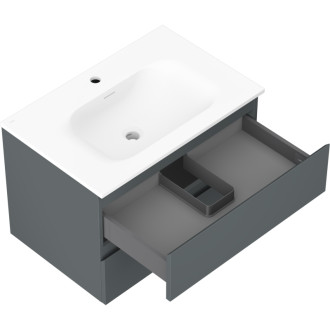 Koupelnová skříňka Mexen Orio 70 cm s umyvadlem Vela, 2 zásuvky, grafit matný/bílá matná - 91A10-07047-2-BFF66-W23M01