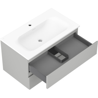 Koupelnová skříňka Mexen Orio 80 cm s umyvadlem Vela, 2 zásuvky, matná šedá/matná bílá - 91A10-08047-2-BFF62-W23M01