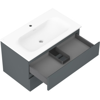 Koupelnová skříňka Mexen Orio 80 cm s umyvadlem Vela, 2 zásuvky, matný grafit/matná bílá - 91A10-08047-2-BFF66-W23M01