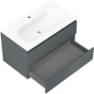 Koupelnová skříňka Mexen Orio 80 cm s umyvadlem Vela, 2 zásuvky, matný grafit/matná bílá - 91A10-08047-2-BFF66-W23M01