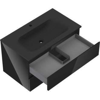 Mexen Orio szafka łazienkowa 80 cm z umywalką Vela, 2 szuflady, czarna połysk/czarna mat - 91A10-08047-2-BFF70-W23M71