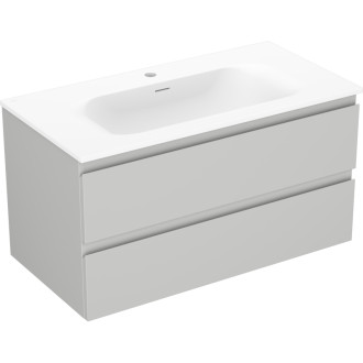 Koupelnová skříňka Mexen Orio 90 cm s umyvadlem Vela, 2 zásuvky, matná šedá/matná bílá - 91A10-09047-2-BFF62-W23M01