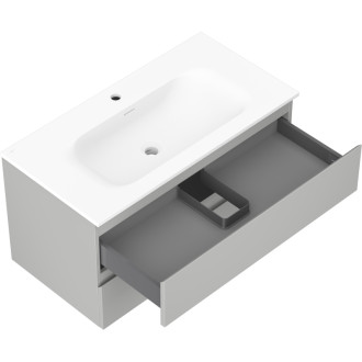 Koupelnová skříňka Mexen Orio 90 cm s umyvadlem Vela, 2 zásuvky, matná šedá/matná bílá - 91A10-09047-2-BFF62-W23M01