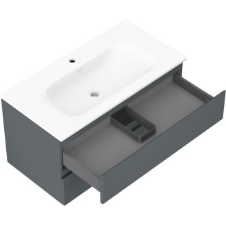 Koupelnová skříňka Mexen Orio 90 cm s umyvadlem Vela, 2 zásuvky, matný grafit/matná bílá - 91A10-09047-2-BFF66-W23M01