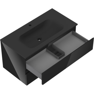 Mexen Orio szafka łazienkowa 90 cm z umywalką Vela, 2 szuflady, czarna połysk/czarna mat - 91A10-09047-2-BFF70-W23M71