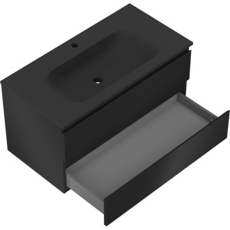 Koupelnová skříňka Mexen Orio 90 cm s umyvadlem Vela, 2 zásuvky, matná černá - 91A10-09047-2-BFF71-W23M71