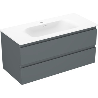 Koupelnová skříňka Mexen Orio 100 cm s umyvadlem Vela, 2 zásuvky, matný grafit/matná bílá - 91A10-10047-2-BFF66-W23M01