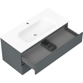 Koupelnová skříňka Mexen Orio 100 cm s umyvadlem Vela, 2 zásuvky, matný grafit/matná bílá - 91A10-10047-2-BFF66-W23M01