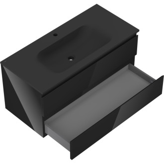 Mexen Orio szafka łazienkowa 100 cm z umywalką Vela, 2 szuflady, czarna połysk/czarna mat - 91A10-10047-2-BFF70-W23M71