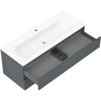 Koupelnová skříňka Mexen Orio 120 cm s umyvadlem Vela, 2 zásuvky, matný grafit/matná bílá - 91A10-12047-2-BFF66-W23M01