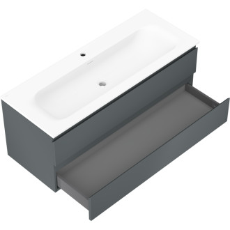 Koupelnová skříňka Mexen Orio 120 cm s umyvadlem Vela, 2 zásuvky, matný grafit/matná bílá - 91A10-12047-2-BFF66-W23M01