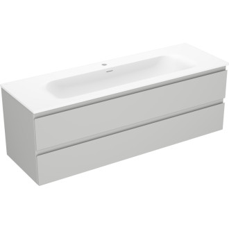 Koupelnová skříňka Mexen Orio 140 cm s umyvadlem Vela, 2 zásuvky, matně šedá/matně bílá - 91A10-14047-2-BFF62-W23M01