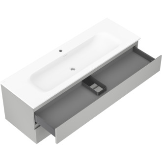 Koupelnová skříňka Mexen Orio 140 cm s umyvadlem Vela, 2 zásuvky, matně šedá/matně bílá - 91A10-14047-2-BFF62-W23M01