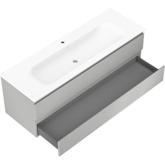 Koupelnová skříňka Mexen Orio 140 cm s umyvadlem Vela, 2 zásuvky, matně šedá/matně bílá - 91A10-14047-2-BFF62-W23M01