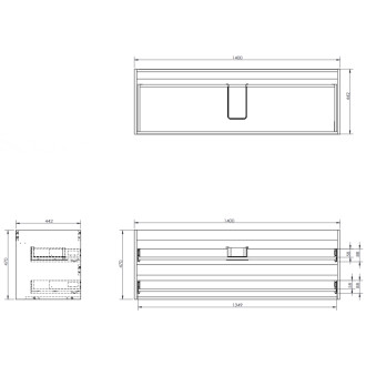 Koupelnová skříňka Mexen Orio 140 cm s umyvadlem Vela, 2 zásuvky, matně šedá/matně bílá - 91A10-14047-2-BFF62-W23M01