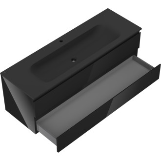 Mexen Orio szafka łazienkowa 140 cm z umywalką Vela, 2 szuflady, czarna połysk/czarna mat - 91A10-14047-2-BFF70-W23M71