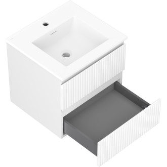 Koupelnová skříňka Mexen Rivel 50 cm s umyvadlem Otis, 2 zásuvky, drážkovaná, matná bílá - 91A20-05047-2-BFF01-W18M01