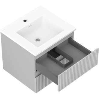 Koupelnová skříňka Mexen Rivel 50 cm s umyvadlem Otis, 2 zásuvky, drážkovaná, matně šedá/matně bílá - 91A20-05047-2-BFF62-W18M01