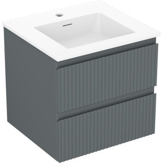 Koupelnová skříňka Mexen Rivel 50 cm s umyvadlem Otis, 2 zásuvky, drážkovaná, grafit matný/bílá matná - 91A20-05047-2-BFF66-W18M01