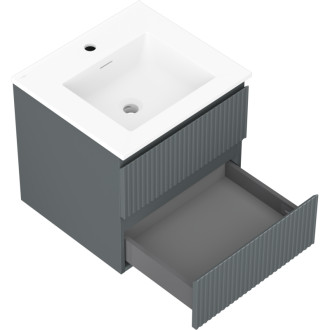 Koupelnová skříňka Mexen Rivel 50 cm s umyvadlem Otis, 2 zásuvky, drážkovaná, grafit matný/bílá matná - 91A20-05047-2-BFF66-W18M01