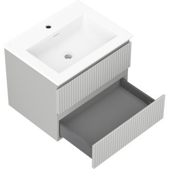 Koupelnová skříňka Mexen Rivel 60 cm s umyvadlem Otis, 2 zásuvky, drážkovaná, matně šedá/matně bílá - 91A20-06047-2-BFF62-W18M01