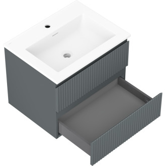 Koupelnová skříňka Mexen Rivel 60 cm s umyvadlem Otis, 2 zásuvky, drážkovaná, grafit matný/bílá matná - 91A20-06047-2-BFF66-W18M0