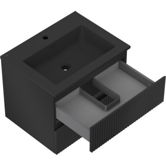 Mexen Rivel szafka łazienkowa 60 cm z umywalką Otis, 2 szuflady, ryflowana , czarna mat - 91A20-06047-2-BFF71-W18M71