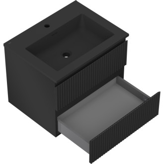 Mexen Rivel szafka łazienkowa 60 cm z umywalką Otis, 2 szuflady, ryflowana , czarna mat - 91A20-06047-2-BFF71-W18M71