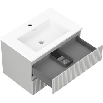 Koupelnová skříňka Mexen Rivel 70 cm s umyvadlem Otis, 2 zásuvky, drážkovaná, matně šedá/matně bílá - 91A20-07047-2-BFF62-W18M01