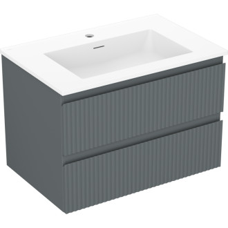 Koupelnová skříňka Mexen Rivel 70 cm s umyvadlem Otis, 2 zásuvky, drážkovaná, grafit matný/bílá matná - 91A20-07047-2-BFF66-W18M0