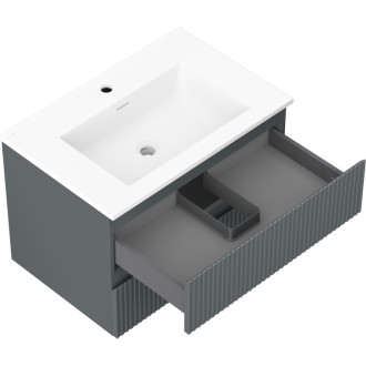 Koupelnová skříňka Mexen Rivel 70 cm s umyvadlem Otis, 2 zásuvky, drážkovaná, grafit matný/bílá matná - 91A20-07047-2-BFF66-W18M0