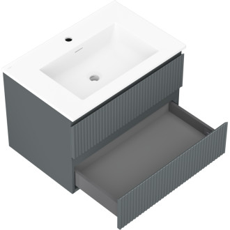 Koupelnová skříňka Mexen Rivel 70 cm s umyvadlem Otis, 2 zásuvky, drážkovaná, grafit matný/bílá matná - 91A20-07047-2-BFF66-W18M0