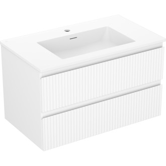 Koupelnová skříňka Mexen Rivel 80 cm s umyvadlem Otis, 2 zásuvky, drážkovaná, matná bílá - 91A20-08047-2-BFF01-W18M01