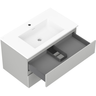 Koupelnová skříňka Mexen Rivel 80 cm s umyvadlem Otis, 2 zásuvky, drážkovaná, matně šedá/matně bílá - 91A20-08047-2-BFF62-W18M01