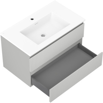 Koupelnová skříňka Mexen Rivel 80 cm s umyvadlem Otis, 2 zásuvky, drážkovaná, matně šedá/matně bílá - 91A20-08047-2-BFF62-W18M01