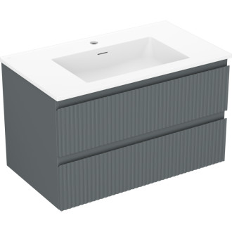 Koupelnová skříňka Mexen Rivel 80 cm s umyvadlem Otis, 2 zásuvky, drážkovaná, grafit matný/bílá matná - 91A20-08047-2-BFF66-W18M0