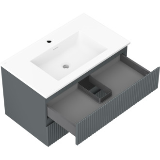 Koupelnová skříňka Mexen Rivel 80 cm s umyvadlem Otis, 2 zásuvky, drážkovaná, grafit matný/bílá matná - 91A20-08047-2-BFF66-W18M0