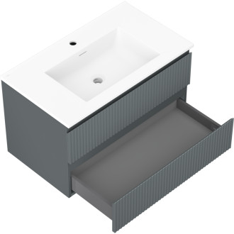 Koupelnová skříňka Mexen Rivel 80 cm s umyvadlem Otis, 2 zásuvky, drážkovaná, grafit matný/bílá matná - 91A20-08047-2-BFF66-W18M0