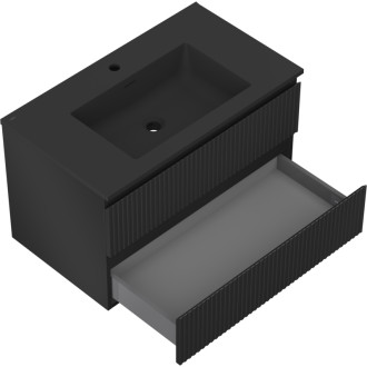 Mexen Rivel szafka łazienkowa 80 cm z umywalką Otis, 2 szuflady, ryflowana , czarna mat - 91A20-08047-2-BFF71-W18M71