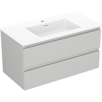Koupelnová skříňka Mexen Rivel 90 cm s umyvadlem Otis, 2 zásuvky, drážkovaná, matně šedá/matně bílá - 91A20-09047-2-BFF62-W18M01