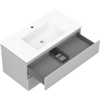 Koupelnová skříňka Mexen Rivel 90 cm s umyvadlem Otis, 2 zásuvky, drážkovaná, matně šedá/matně bílá - 91A20-09047-2-BFF62-W18M01