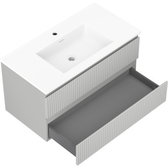 Koupelnová skříňka Mexen Rivel 90 cm s umyvadlem Otis, 2 zásuvky, drážkovaná, matně šedá/matně bílá - 91A20-09047-2-BFF62-W18M01
