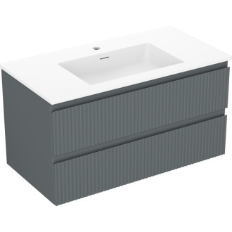 Koupelnová skříňka Mexen Rivel 90 cm s umyvadlem Otis, 2 zásuvky, drážkovaná, grafit matný/bílá matná - 91A20-09047-2-BFF66-W18M0