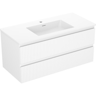 Koupelnová skříňka Mexen Rivel 100 cm s umyvadlem Otis, 2 zásuvky, drážkovaná, matná bílá - 91A20-10047-2-BFF01-W18M01