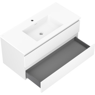 Koupelnová skříňka Mexen Rivel 100 cm s umyvadlem Otis, 2 zásuvky, drážkovaná, matná bílá - 91A20-10047-2-BFF01-W18M01